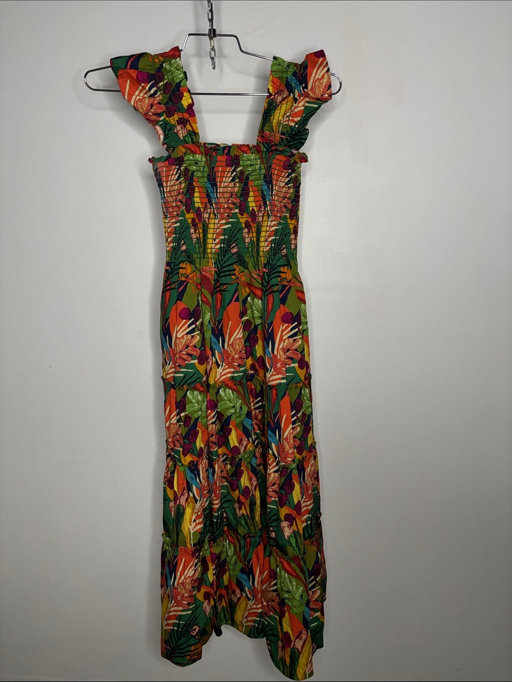 OPT Calypso Tropical  Orange Tiered Smocked Maxi Dress - Picture 3 of 7